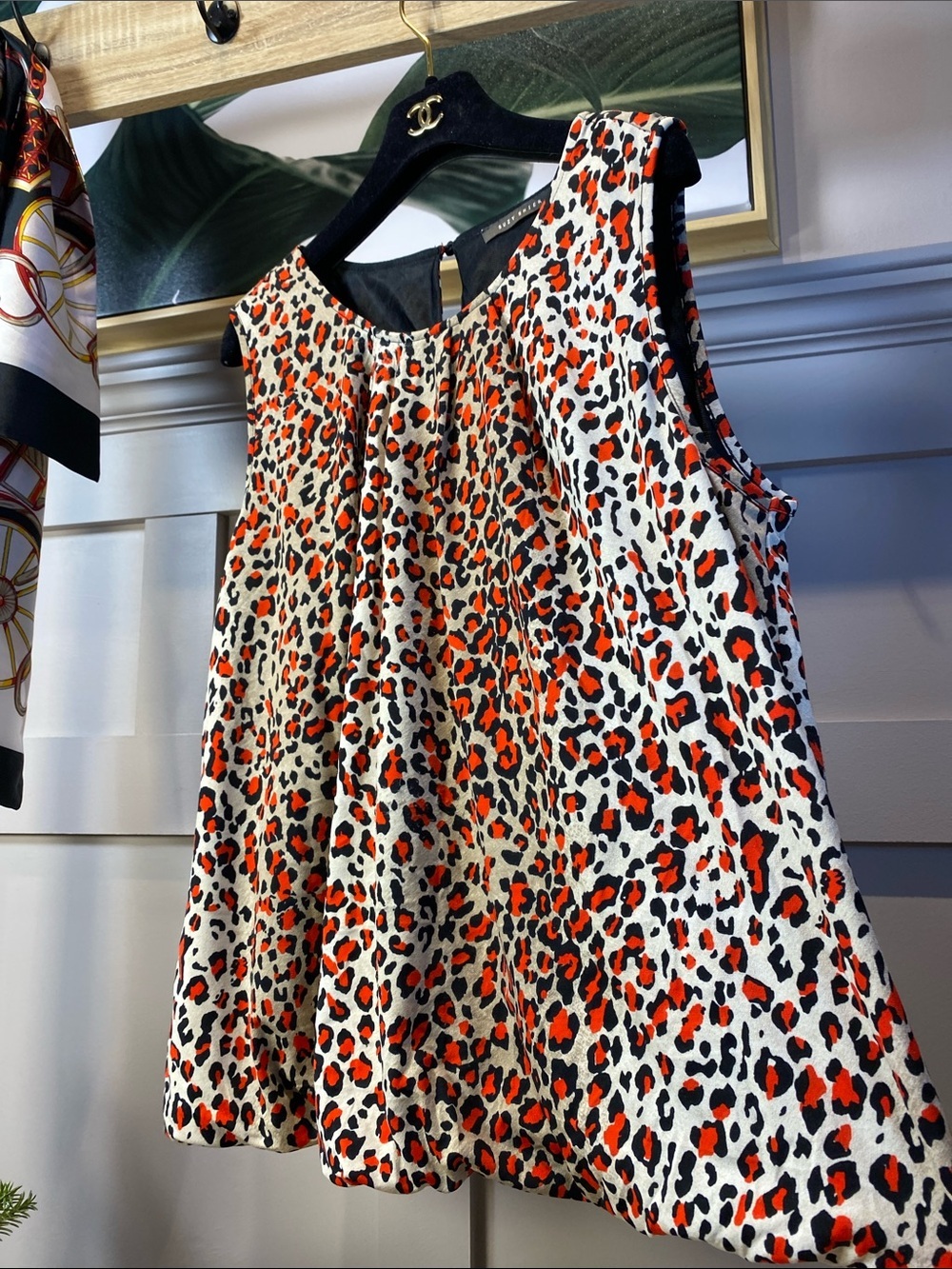 Suzy Cream Leopard Print Sleeveless Top with Red and Black Spots XL
